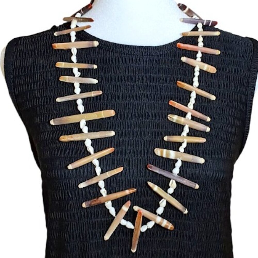 VTG Handmade Natural Sea Shell Sea Urchin Spines Ethnic 32” Necklace